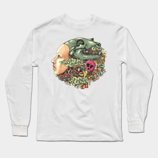 Hat Skull Doodle Long Sleeve T-Shirt